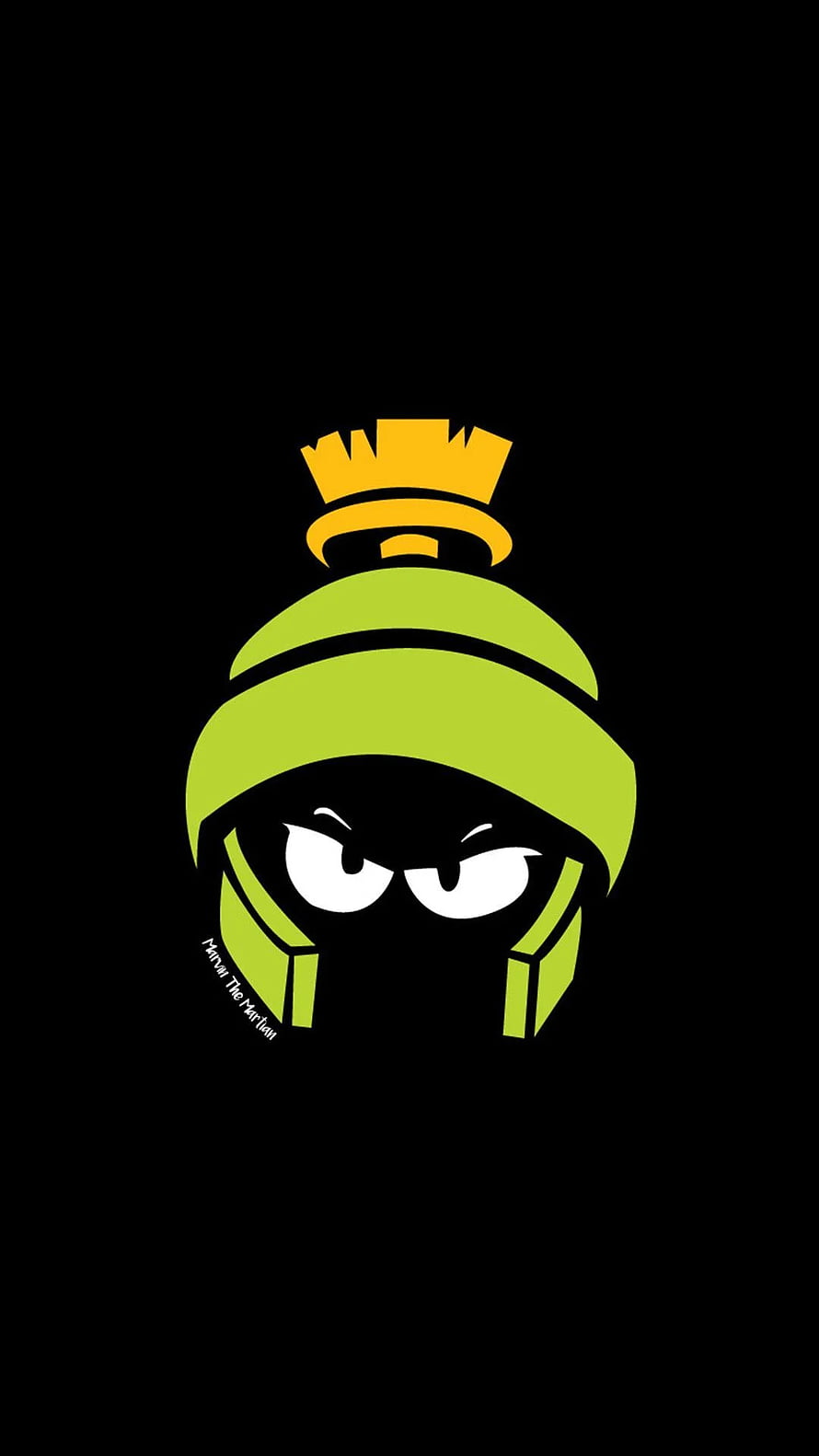 Minimalist Green Ninja Character with Golden Crown on Black Background HD phone wallpaper
