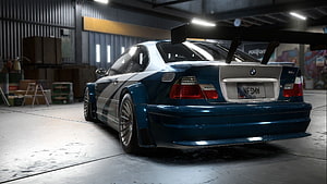 Need For Speed Most Wanted BMW M3 GTR Rear View in Garage HD wallpaper