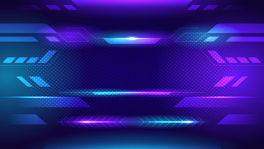 Neon Futuristic Tech Interface with Glowing Blue and Purple Geometric Elements HD wallpaper