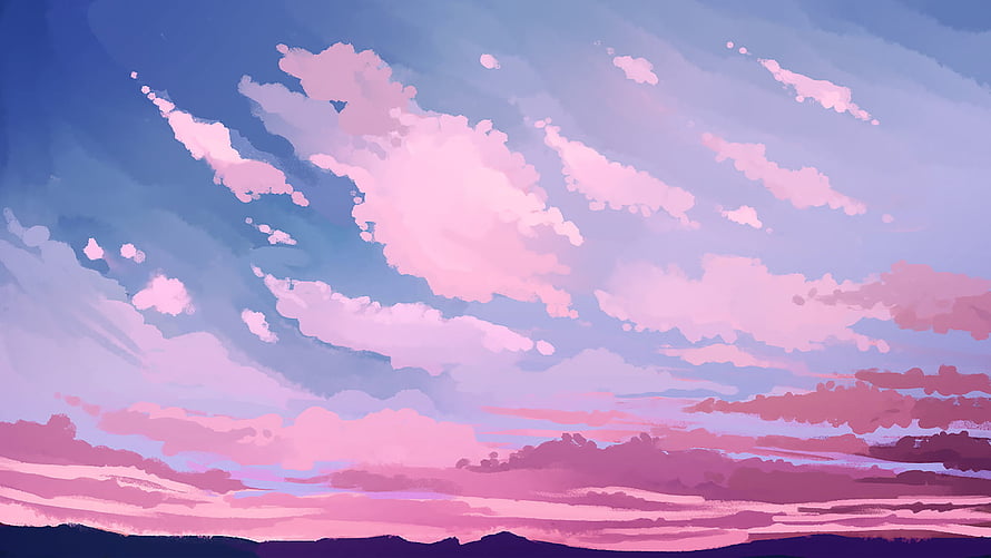 Pastel Pink and Purple Clouds in a Dreamy Anime Sky Landscape HD wallpaper