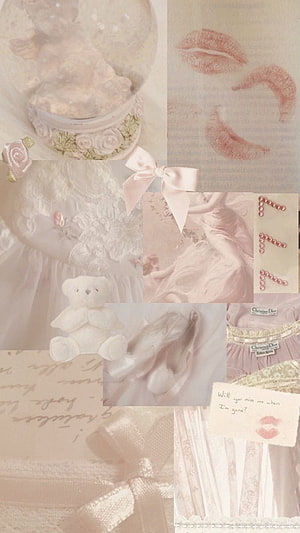 Soft Coquette Aesthetic Collage with Lace, Ribbons, and Vintage Elements HD phone wallpaper