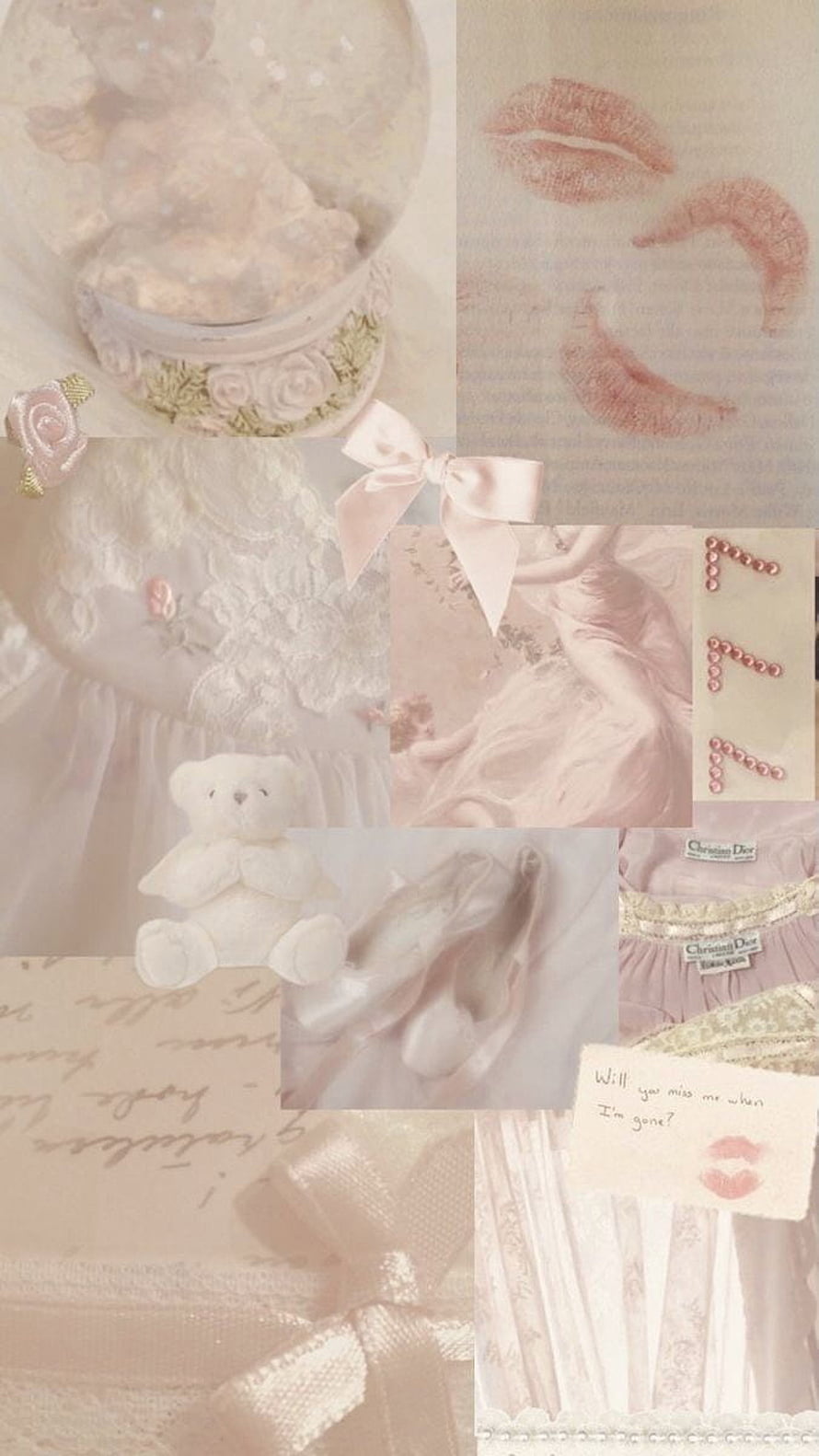 Soft Coquette Aesthetic Collage with Lace, Ribbons, and Vintage Elements HD phone wallpaper