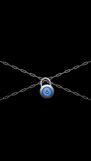 Minimalist Combination Padlock with Blue Dial on Crossed Chains Against Black Background HD phone wallpaper