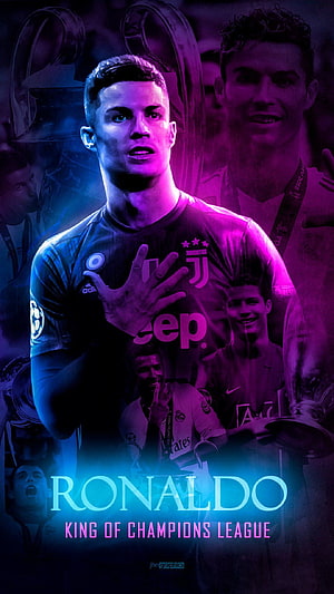 Cristiano Ronaldo Juventus Champions League King of Europe Neon Portrait HD phone wallpaper