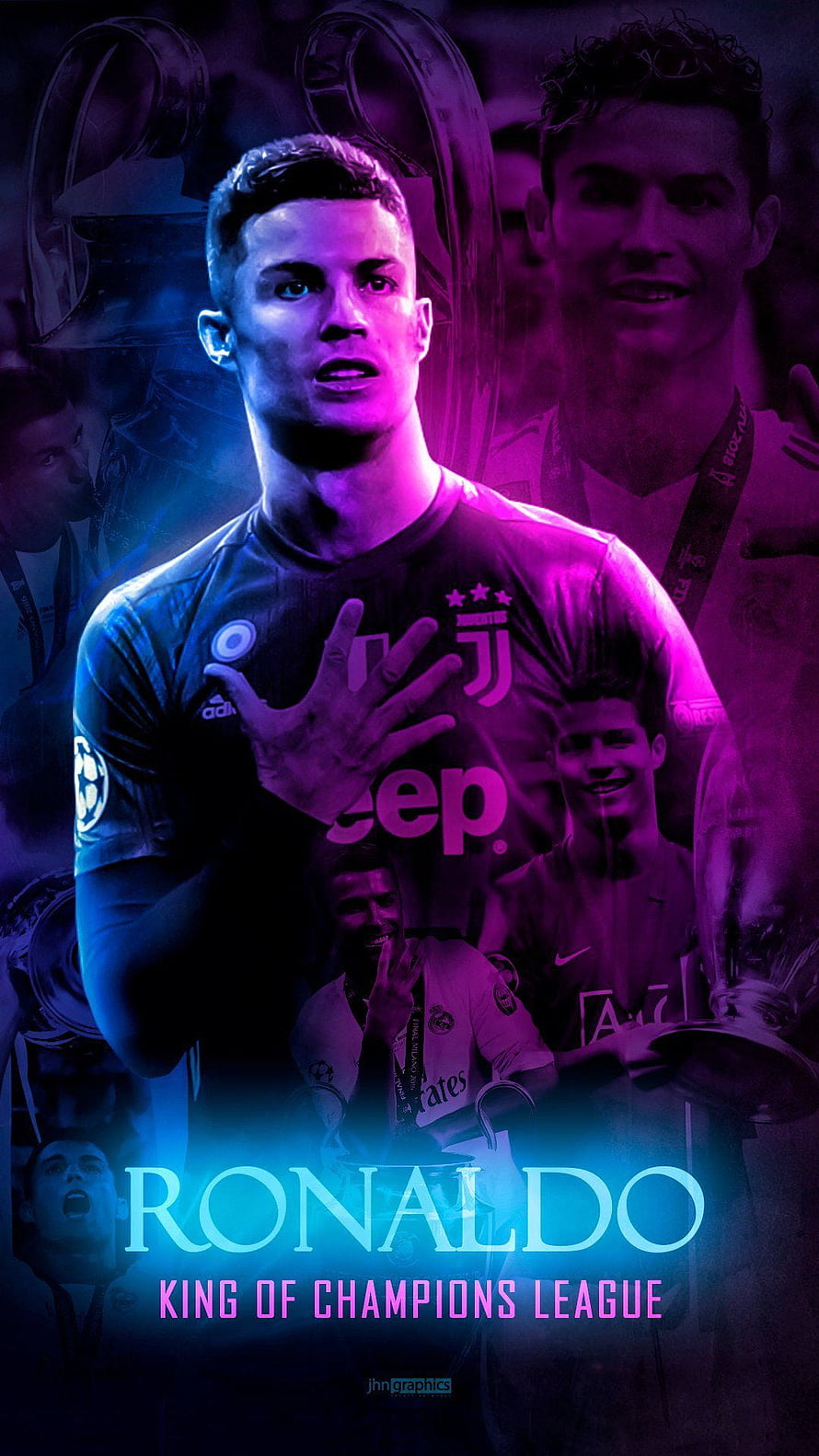 Cristiano Ronaldo Juventus Champions League King of Europe Neon Portrait HD phone wallpaper