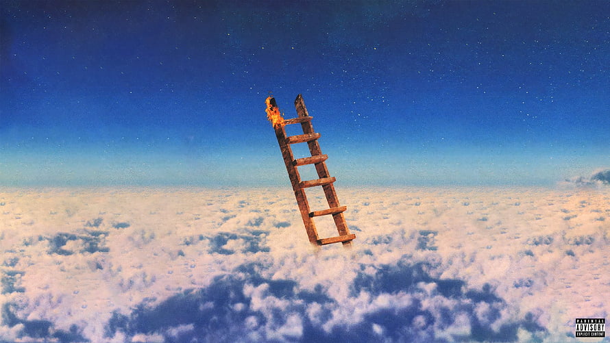 Travis Scott Highest In The Room Album Artwork Burning Ladder Above Clouds HD wallpaper