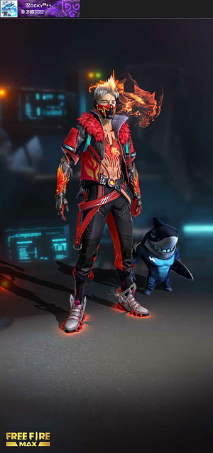 Free Fire Max Fire Rampage Bundle Character with Shark Companion and Dragon Aura HD phone wallpaper