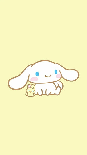 Cinnamoroll and Little Chick Sitting Together on a Soft Yellow Background HD phone wallpaper