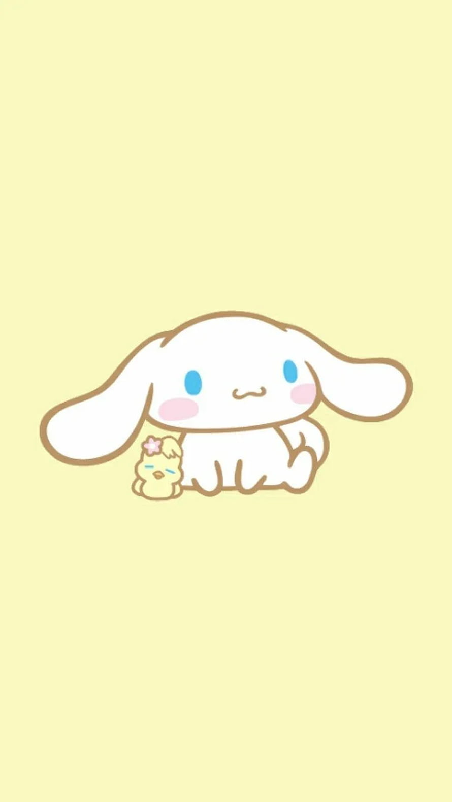 Cinnamoroll and Little Chick Sitting Together on a Soft Yellow Background HD phone wallpaper