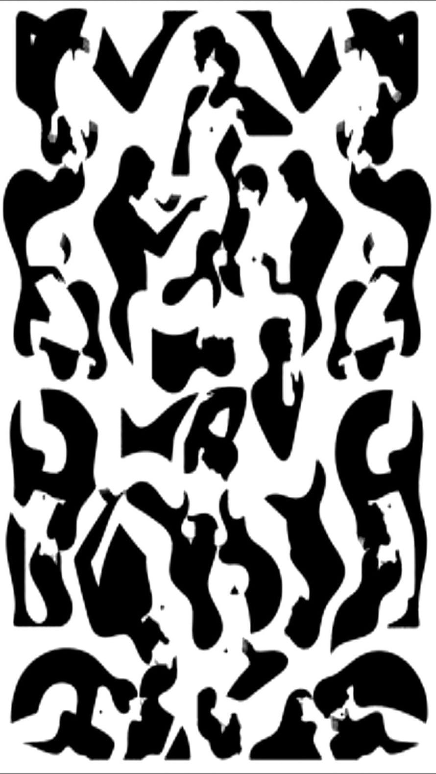 Black and White Camouflage Pattern Featuring Silhouetted Human Figures HD phone wallpaper