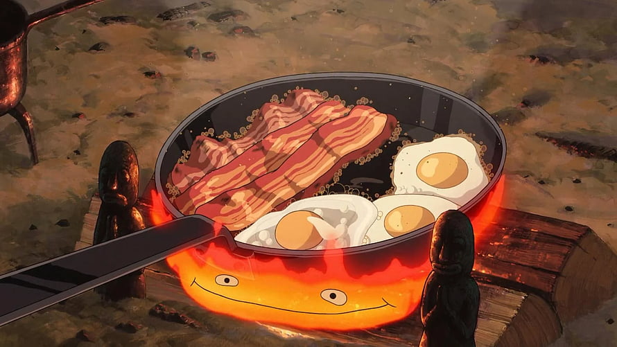 Calcifer Cooking Breakfast in Howl's Moving Castle Anime Scene HD wallpaper