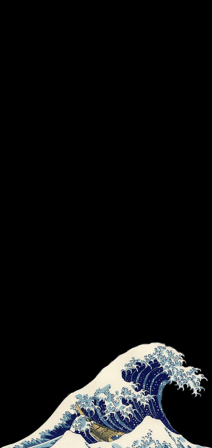Minimalist Japanese Woodblock Print of a Giant Ocean Wave on Black Background HD phone wallpaper