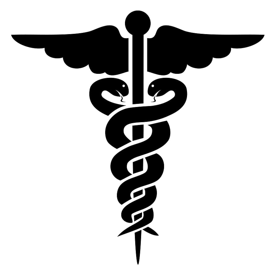 Black Caduceus Medical Symbol with Wings and Serpents on White Background HD phone wallpaper