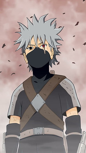 Young Kakashi Hatake in Combat Gear with Mask and Spiky Silver Hair HD phone wallpaper