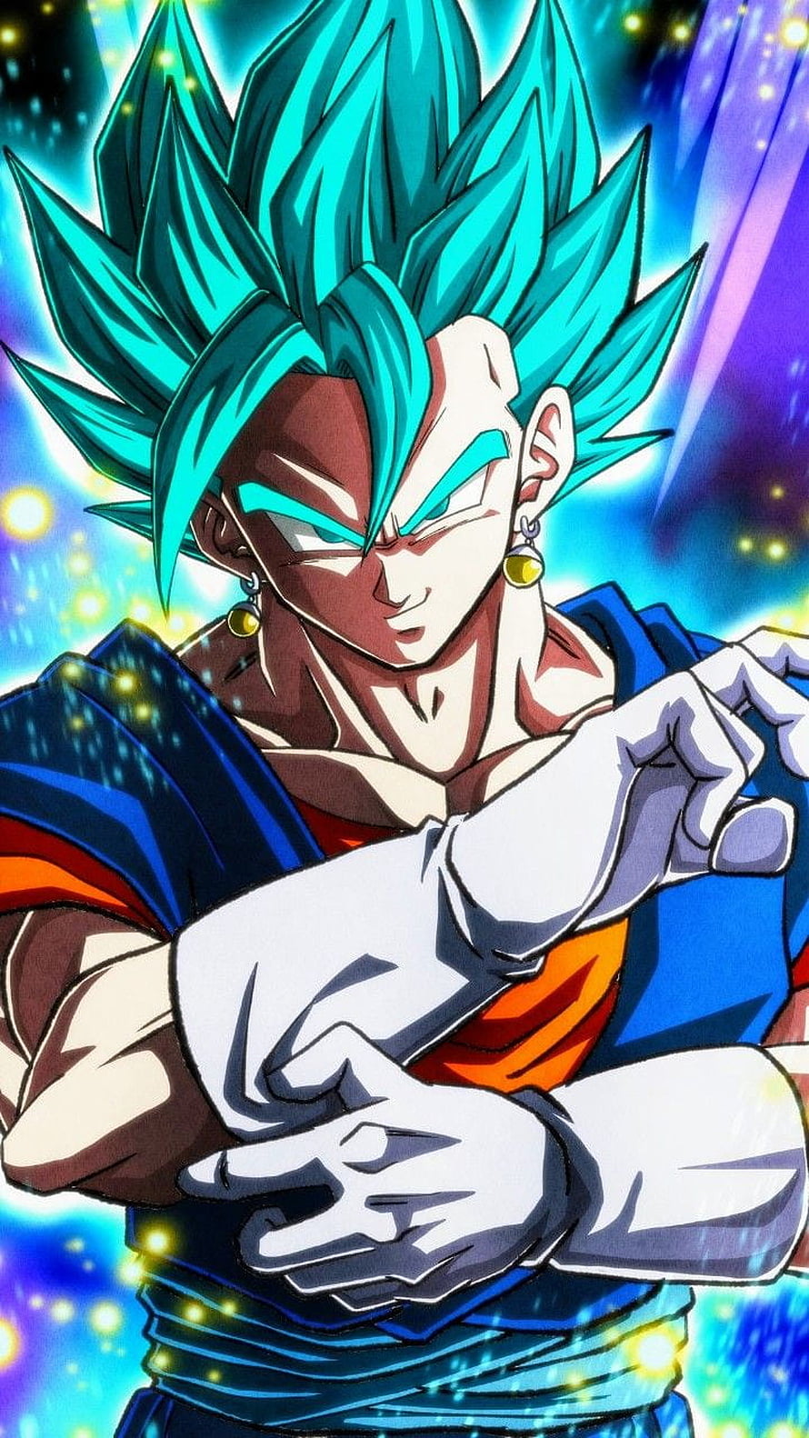 Vegito Blue Anime Character Artwork with Turquoise Hair and Glowing Aura HD phone wallpaper