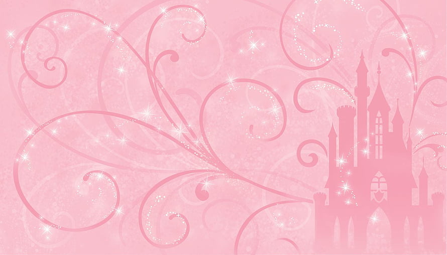Pink Disney Princess Castle with Elegant Swirls and Sparkles HD wallpaper