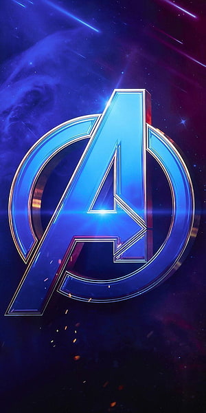 Avengers A Logo in Glowing Blue Against a Cosmic Nebula Background HD phone wallpaper