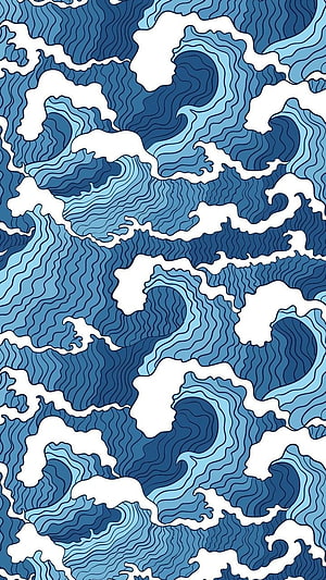 Japanese Aesthetic Abstract Blue Wave Pattern with Contour Lines and White Negative Space HD phone wallpaper