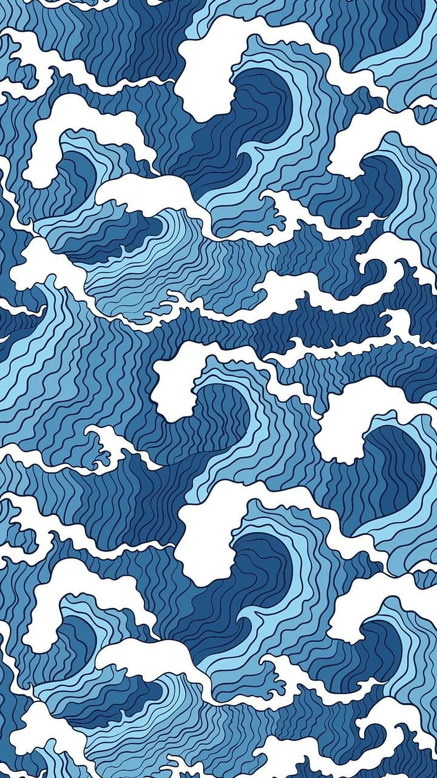Japanese Aesthetic Abstract Blue Wave Pattern with Contour Lines and White Negative Space HD phone wallpaper
