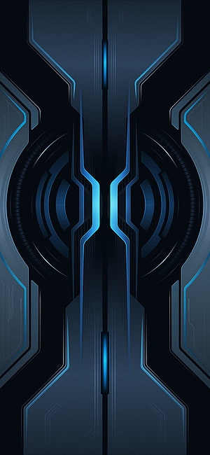 Symmetrical Futuristic Sci-Fi Interface with Glowing Blue Neon Accents on Dark Background HD phone wallpaper