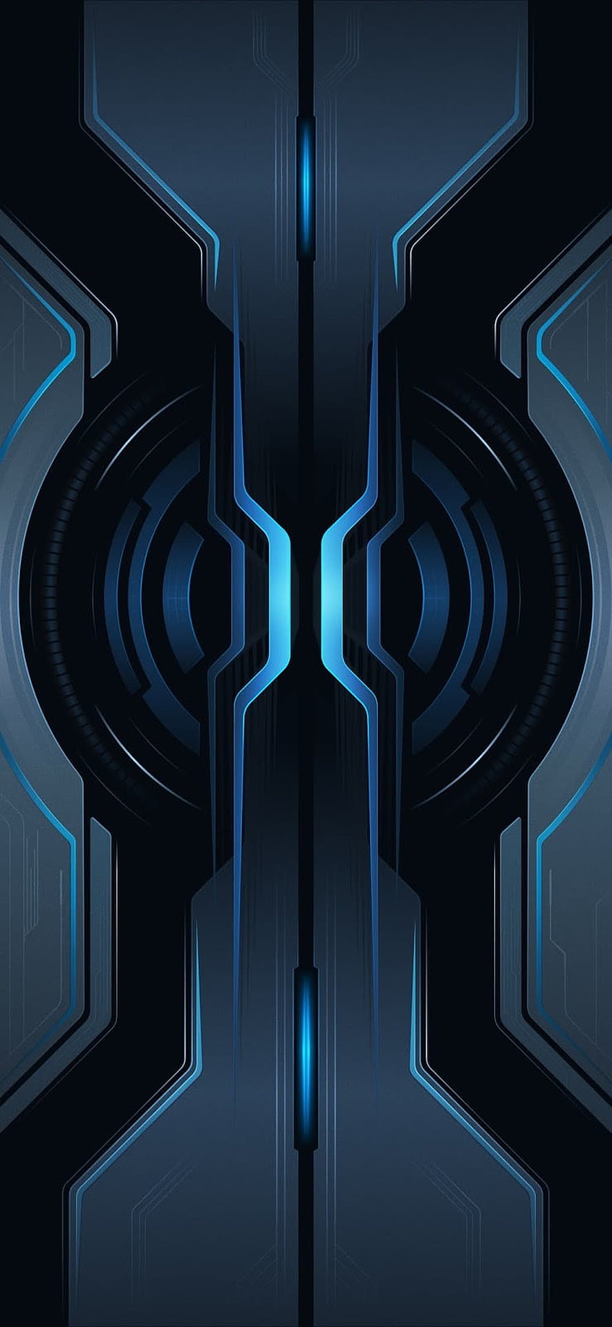 Symmetrical Futuristic Sci-Fi Interface with Glowing Blue Neon Accents on Dark Background HD phone wallpaper