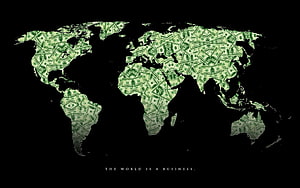 Global Map Filled With US Dollar Bills on Black Background HD wallpaper