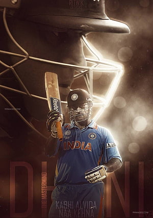 MS Dhoni in India Cricket Jersey Holding Bat with Dramatic Lighting HD phone wallpaper