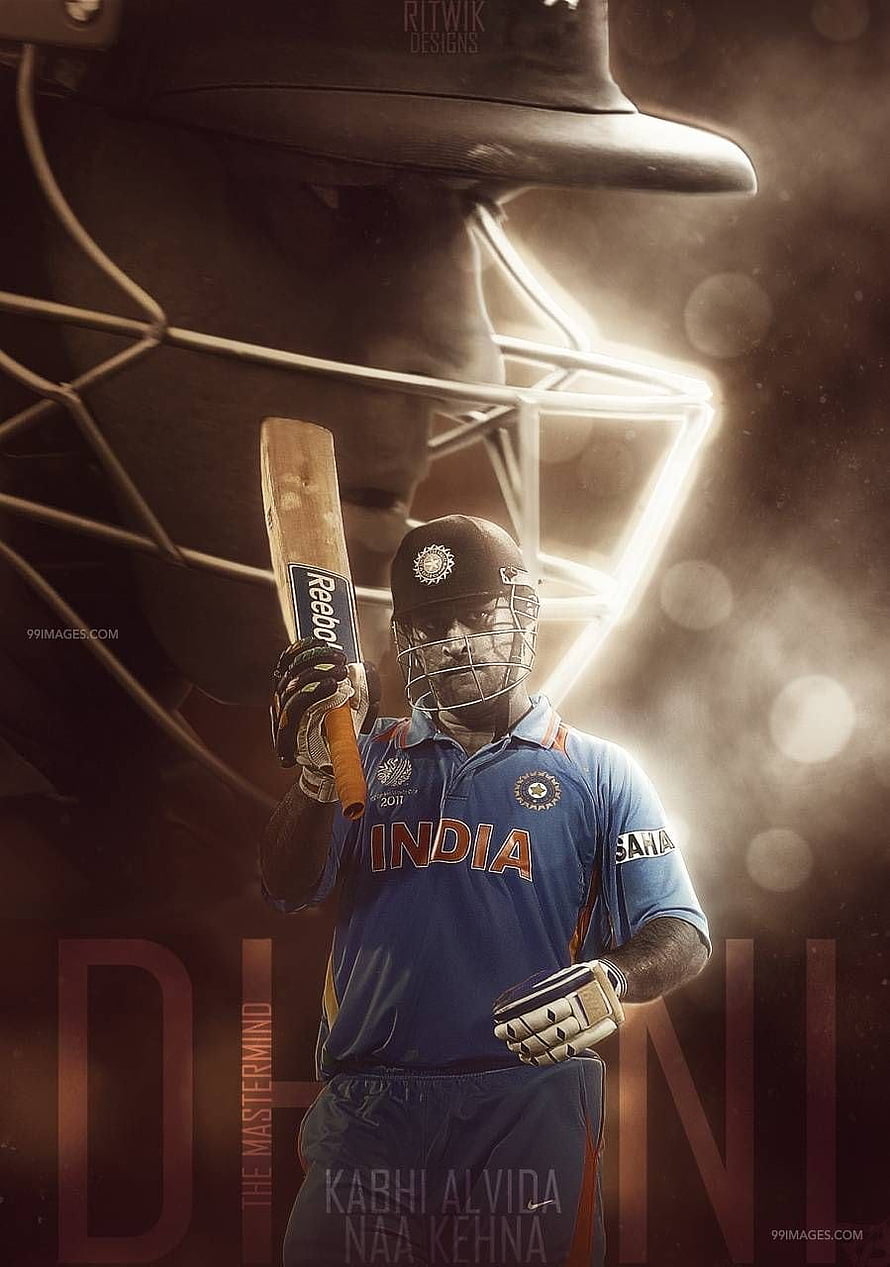 MS Dhoni in India Cricket Jersey Holding Bat with Dramatic Lighting HD phone wallpaper