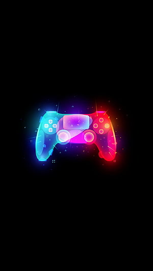 Neon Glowing PS4 Controller with Cyan and Magenta Gradient on Black Background HD phone wallpaper