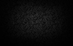 Elegant Black Damask Pattern with Ornate Floral Scrollwork and Vignette HD wallpaper