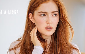 Jia Lissa Portrait with Red Hair and Freckles in White Blouse HD wallpaper