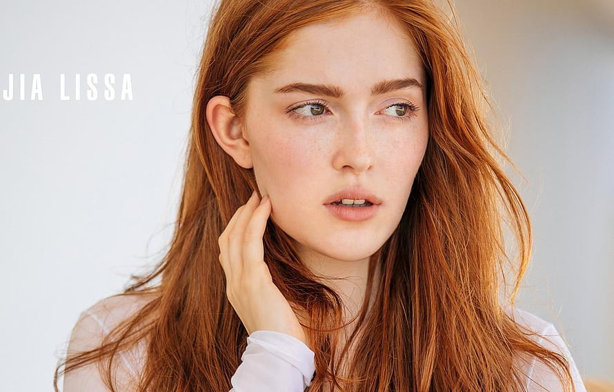 Jia Lissa Portrait with Red Hair and Freckles in White Blouse HD wallpaper