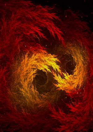 Fiery Abstract Fractal Pattern with Swirling Red and Orange Ink on Black Background HD phone wallpaper