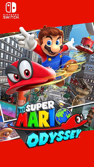 Super Mario Odyssey Nintendo Switch Key Art Featuring Mario and Cappy in a Cityscape HD phone wallpaper