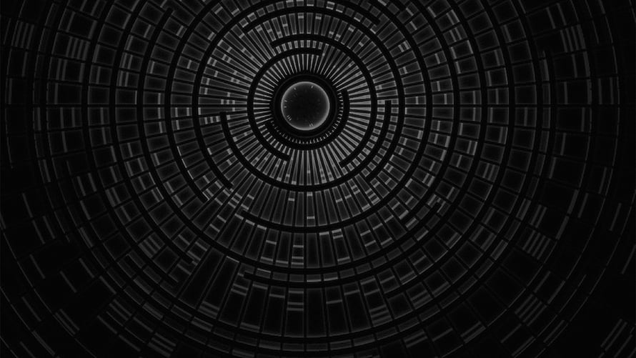 Dark Abstract Geometric Tunnel with Concentric Circular Grid Pattern HD wallpaper
