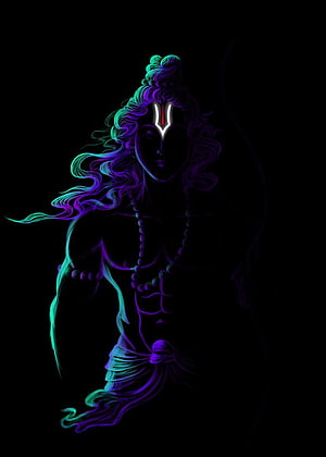 Neon Glowing Lord Rama Silhouette with Rudraksha Mala and Tilak on Black Background HD phone wallpaper