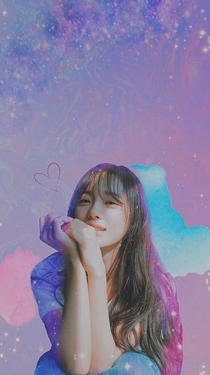Kim Sejeong Dreamy Portrait with Pastel Nebula Background and Sparkling Stars HD phone wallpaper