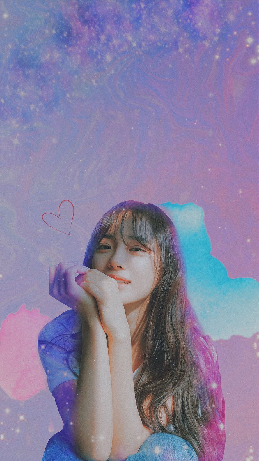 Kim Sejeong Dreamy Portrait with Pastel Nebula Background and Sparkling Stars HD phone wallpaper