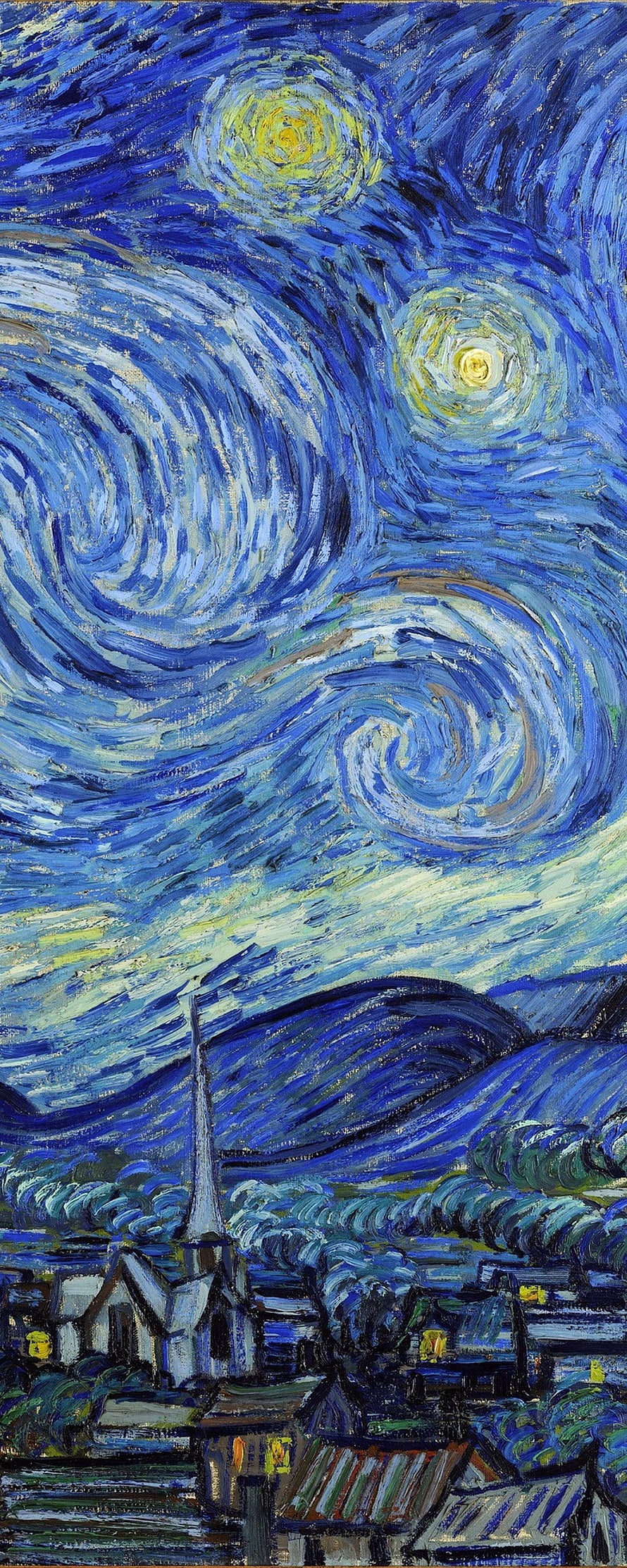 Vincent Van Gogh The Starry Night Swirling Night Sky Over Village Church and Rolling Hills HD phone wallpaper