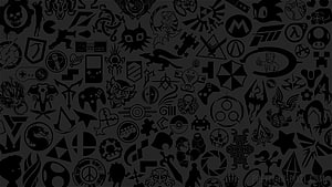 Dark Gaming Icon Pattern Featuring Retro Controllers and Franchise Logos HD wallpaper