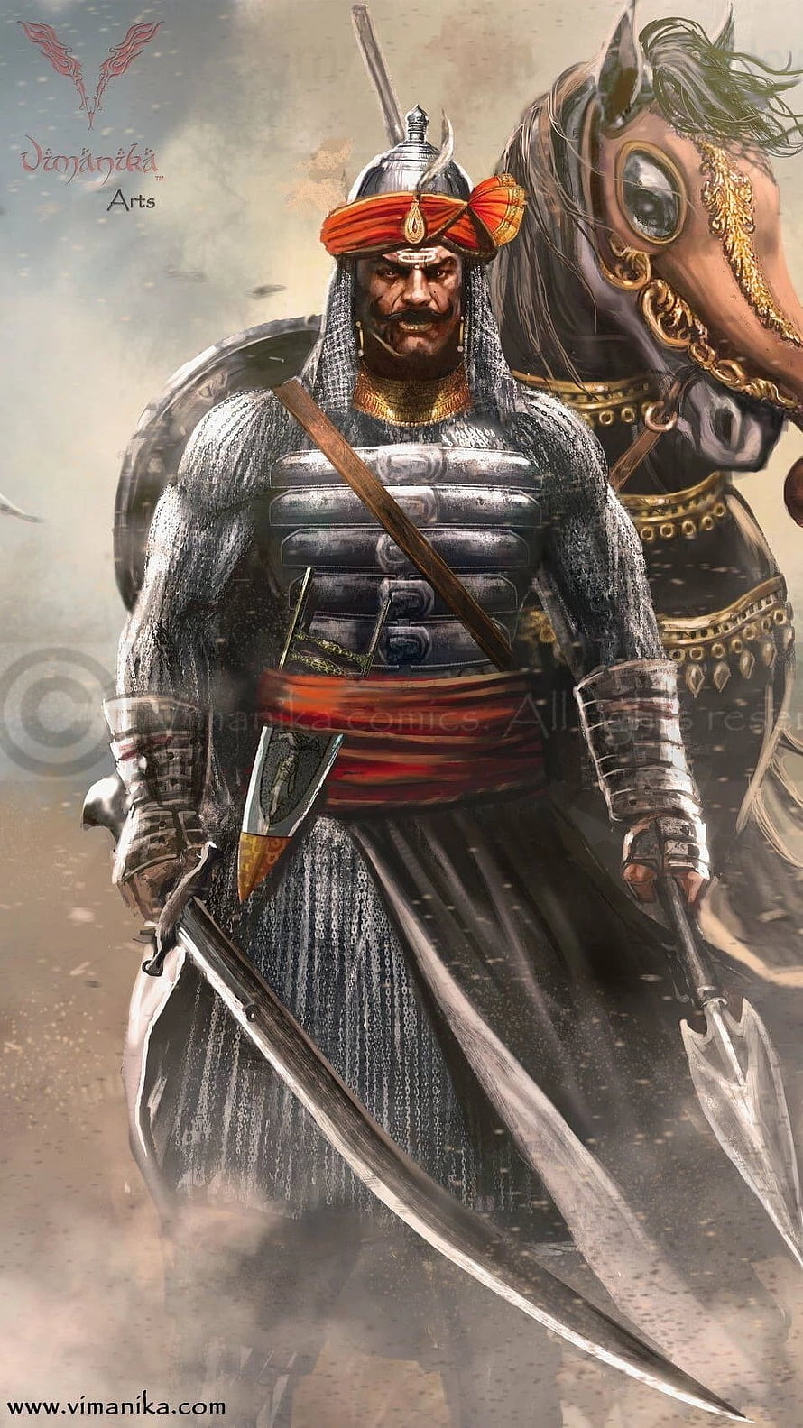 Maharana Pratap Singh in Full Battle Armor with Sword and Warhorse HD phone wallpaper