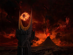 Sauron's Eye Tower and Mount Doom in the Dark Lands of Mordor HD wallpaper