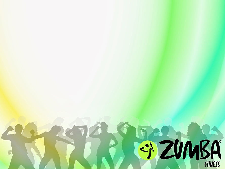 Zumba Fitness Silhouettes Dancing Against Vibrant Green and Yellow Gradient Background HD wallpaper