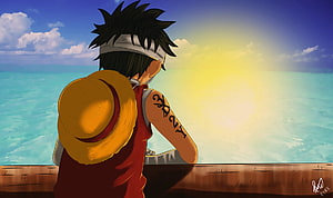 Monkey D. Luffy Gazing at the Ocean Horizon in One Piece Anime Art HD wallpaper