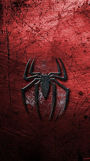 Spider-Man Metallic Spider Emblem on Grungy Red Textured Background HD phone wallpaper