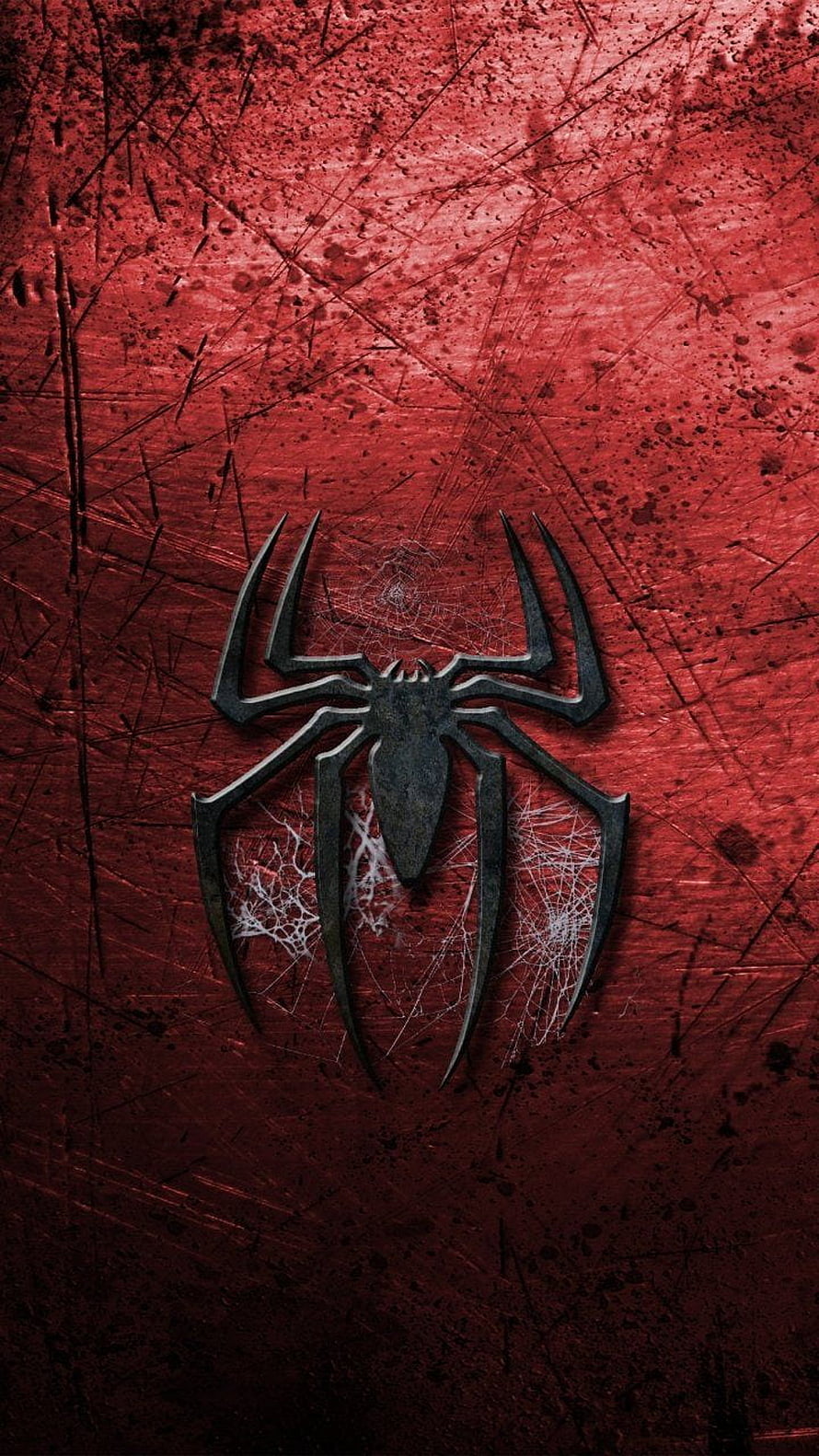 Spider-Man Metallic Spider Emblem on Grungy Red Textured Background HD phone wallpaper