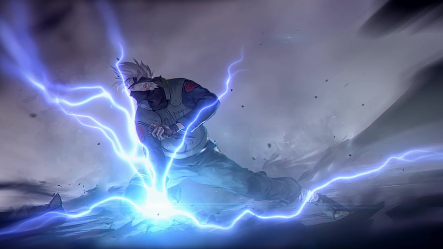 Hatake Kakashi Channeling Blue Lightning in Dynamic Anime Action Scene HD wallpaper
