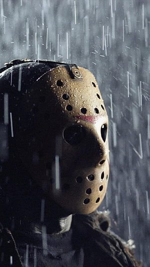 Jason Voorhees Hockey Mask in Heavy Rain from Friday the 13th Horror Film HD phone wallpaper