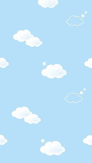 Pastel Blue Sky with Cute White Clouds and Stars Aesthetic Wallpaper HD phone wallpaper