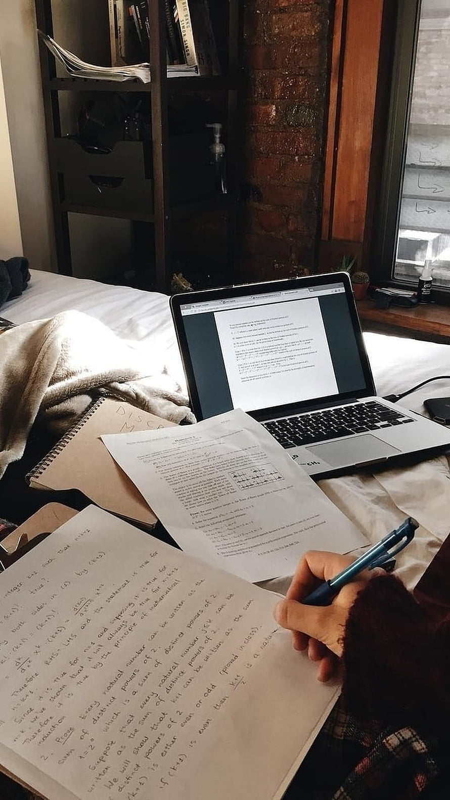Cozy Bedroom Study Session with Laptop and Handwritten Notes HD phone wallpaper